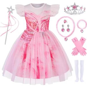 10 Pcs Halloween Costume for Girls Pink Dress for Kids (7-8 Years)