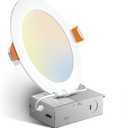 1 Pack 6 Inch 5CCT Ultra-Thin LED Recessed Ceiling Light with Junction Box, 2700K/3000K/3500K/4000K/5000K Selectable, 12W Eqv 110W 1050LM Brightness Dimmable Canless Wafer Downlight, ETL & FCC