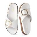 Brown Black White Flat Sandals for Women 2025,Wide Width Leather Sandals for Women Comfortable Dressy,Womens Summer Beach Sandals with Adjustable Strap and Buckle