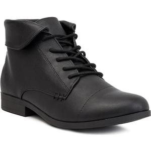 LONDON FOG Crissy Dress Ankle Boot Ladies Lace Up Bootie with Collar (7.5 Wide, Black)
