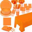 TWOWYHI 229PCS Orange Party Supplies Set Paper Disposable Plates Cups Plastic Spoons Forks Knives Orange Napkins for 30 Guests Disposable Party Dinnerware Sets for Wedding Birthday Parties