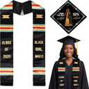 Dunzoom 2026 Kente Graduation Stole and Cap Black Girl Magic Stole Sash African Inspirational Custom Women