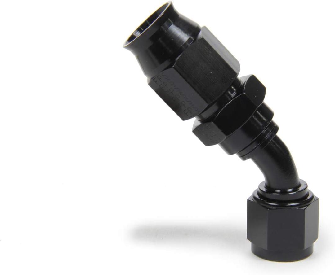 Fragola Fitting, Hose End, Race-Rite, PTFE Hose, 45 Degree, 8 an Hose to 8 an Female, Swivel, Aluminum, Black, Each