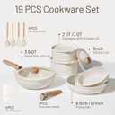 CAROTE 19pcs Pots and Pans Non Stick, Cookware Sets Detachable Handle, Induction Kitchen Pots and Pans,NonStick Cooking Set, Oven/Dishwasher/Fridge Safe, Space Saving (Cream White)
