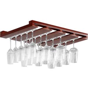 Rustic State Eze 4 Sectional Under Cabinet Mount Wood Stemware Rack Hanging Shelf Glassware Holder Bar Organizer with up to 12 Wine Glass Storage 12 Inch - Deep Mahogany