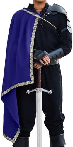 Runcati Mens Renaissance Shawl Half Shoulder Cape Medieval Samurai Cloak LARP Warrior Ren Faire Halloween Costume L