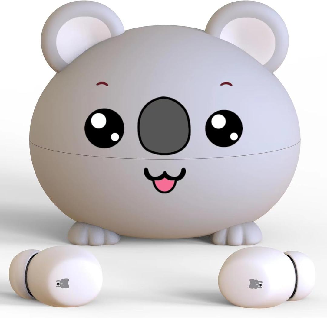 Kids Earbuds, Adorable Koala Bluetooth Headphones for Girls Boys, 85dB Volume Limited, Built-in Mic, 30H Playtime, Safe Material, Lightweight, Touch Control, Earbuds for School,with 3* Earcips(S,M,L) (Deep Grey)