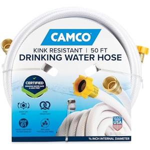 Camco TastePURE 50-Ft Water Hose - RV Drinking Water Hose Contains No Lead, No BPA & No Phthalate - Features Diamond-Hatch Reinforced PVC Design - 5/8” Inside Diameter, Made in the USA (22793)