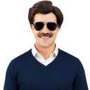 Short Brown Men Wig with Msutache and Sunglasses for 70s 80s Costume Cosplay Halloween Party
