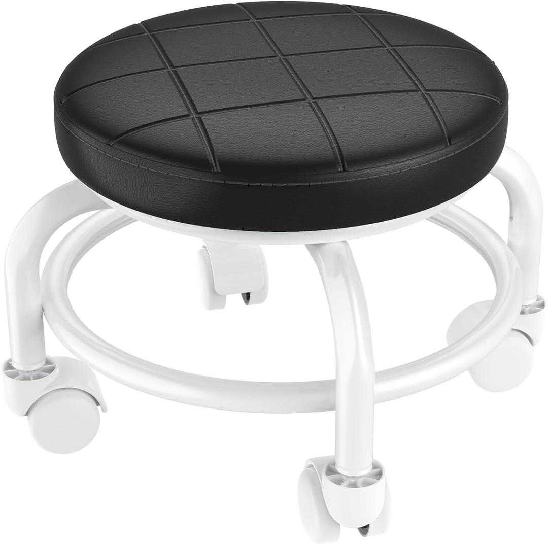 NiHome Universal Wheel Rolling Stool, Low Roller Seat with Reinforced 360 Swivel Wheels & Thick Metal Frame, 360 Movement Comfortable Ergonomic Cushion Seating, Quick Two-Step Assembly (Black) (One Size)