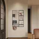 38" X 26" Black Wall Mounted Mirror for Wall, Full Length Mirror with Shelf and Hooks, Large Wall Mirror with 3 Trays and 11 Hooks for Living Room, Hallway, Bedroom