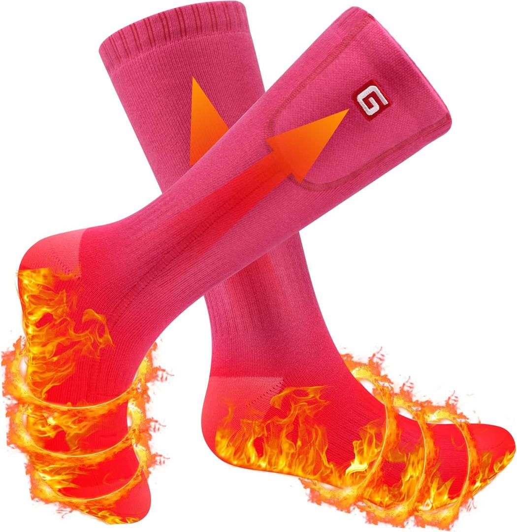 SVPRO Heated Socks for Men Women,Rechargeable Electric Socks Battery Operated Winter Warm Socks with 3 Heat Settings, Heated Thermal Socks for Hiking Camping Skiing Fishing Hunting Mountaineering (Medium, Pink)