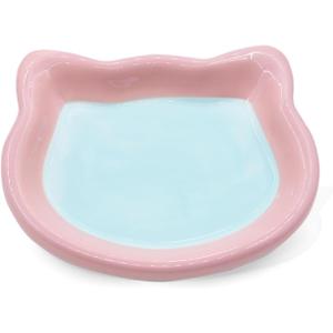Ceramic Cat Head Shaped Pet Bowl Pink and Blue Food and Water Dish for Cats and Small Dogs, Easy to Clean and Durable, Minimalist Design