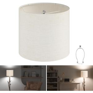 Lamp Shades, Drum Lampshades 11.8" Top x 11.8" Bottom x 10.2" High(Spider), Modern Medium Lamp Shade for Table Lamp & Bedside Lamp, Natural Linen - Lampshades Replacement (Beige, 1 Pack)