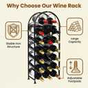 PAG 23 Bottles Arched Freestanding Floor Metal Wine Rack Wine Bottle Holders Stands, Black