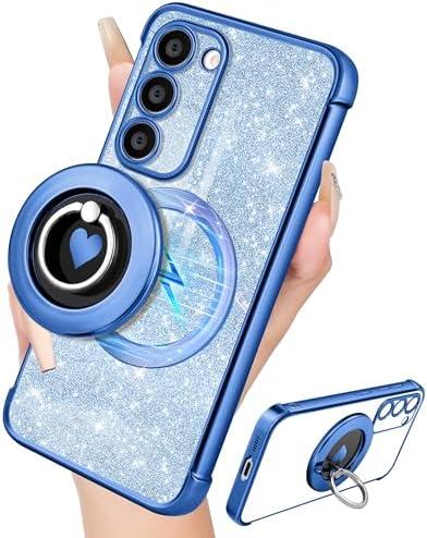 LISEVO for Samsung Galaxy S23 Case - Women Glitter Bling Girls Compatible with MagSafe Ring Stand Magnetic Phone Case Girly Cute Sparkly Luxury Elegant for Samsung S23 Cases - Blue