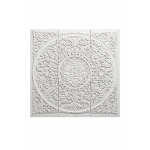White Mandala Wood Carving Panel, Wall Art Hanging Teak Wood Wall Art Decor Asian Art Thai Wood Lotus wooden Carve Home Decor, 3 Pcs