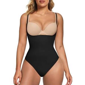SHAPERX Open Bust Shapewear Tummy Control Bodysuits for Women Seamless Compression High Waisted Body Shaper, S/M,Black(shorts)