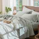 MooMee Bedding Sheet Set 100% Washed Cotton Linen Like Textured Breathable Durable Soft Comfy (Heathered Sage Green, Full)