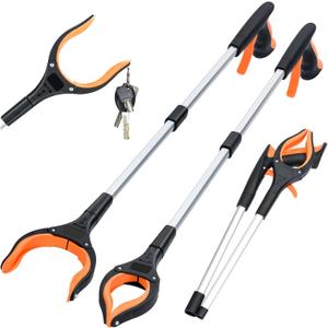 2-Pack Grabber Reacher Tool,32 Inch Extra Long Foldable Pick Up Stick with Strong Grip Magnetic,360Rotating Anti-Slip Jaw,Trash Claw Grabber Tool,Trash Picker Tool for Outdoor & Indoor (Orange)