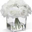 WELL KNOWN Rose Artificial Flowers in Vase with Faux Water, Silk Rose Table Centerpieces for Home Coffee Table Decor, Fake Roses Flower Arrangements for Office Hotel Lavatory Decor