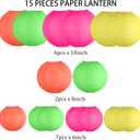 Glow in The Dark Party Supplies, Neon Party Decorations, Colorful Round Hanging Paper Lanterns Decorations for Neon Themed Birthday Wedding Baby Shower Home and Bar Decor, 15Pcs