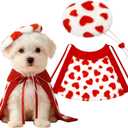 2 Pieces Valentines Day Dog Costume Set Including Beret Hats and Red Heart Love Dog Cloak Funny Puppy Xmas Costumes Holiday Outfits Clothes for Pet Cats (Large)