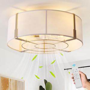 20" Boho Caged Ceiling Fan with Light, Gold Flush Mount Ceiling Fan Lights