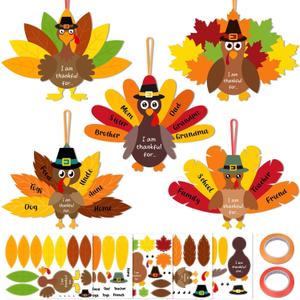 25Set Thanksgiving Crafts for Kids Make A Thankful Turkey Hanging Ornament DIY Fall Turkey Stickers Kit for Kids Thankful Art Project Activity Thanksgiving Party Favor Classroom Home Decoration