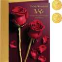 2 x Wife Birthday Card happy birthday - Double-layer card, Design with Gold Foil text, with envelope and Envelope sticker Heartfelt Message（5.6 x 8.1”）
