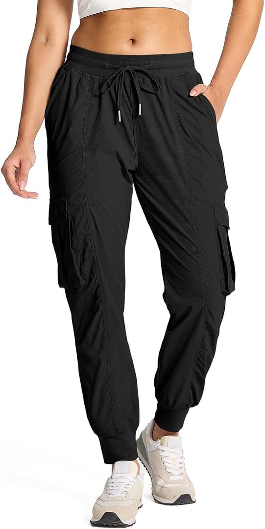 smawell Women's Hiking Cargo Pants with Pockets Lightweight Quick Dry Joggers Travel Camping Outdoor Pants (Black)