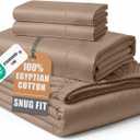 LANE LINEN 100% Egyptian Cotton King Sheet Set  Naturally Cooling & Breathable Sateen 4 Piece King Sheets, Authentic Long-Staple Cotton for Lasting Softness, Snug Fit 15" Deep Pocket Fitted - Taupe