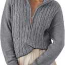 Dokotoo Women's Sweaters 2025 Fall Winter Quarter Zip Casual Ribbed Knitwear Pullover (Large, Medium Grey)