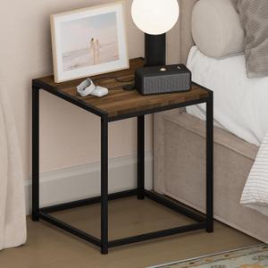 Furinno CAMNUS Night Stand, Metal Frame Nightstand, Toolless Side Table, End Table, Bedside Table, for Living Room, Bedroom, Columbia Walnut, 1-Tier