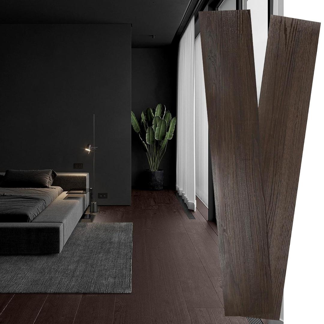 Peel and Stick Floor Tile366inPeel and Stick Flooring Easy to InstallSelf Adhesive Waterproof, Scratch Proof for Rental Houses, bedrooms, Kitchens (36, Chocolate, 36 x 6 inches)