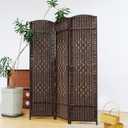 Furnnylane 3 Panel Rattan Room Divider, Dark Brown Folding Privacy Screen