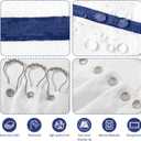 Navy Blue and White Striped Shower Curtain Set with Hooks, Waterproof Polyester Fabric, Printed Hand-Drawn Stripe Design, Coastal Modern Farmhouse Bathroom Decor, 72" x 72"