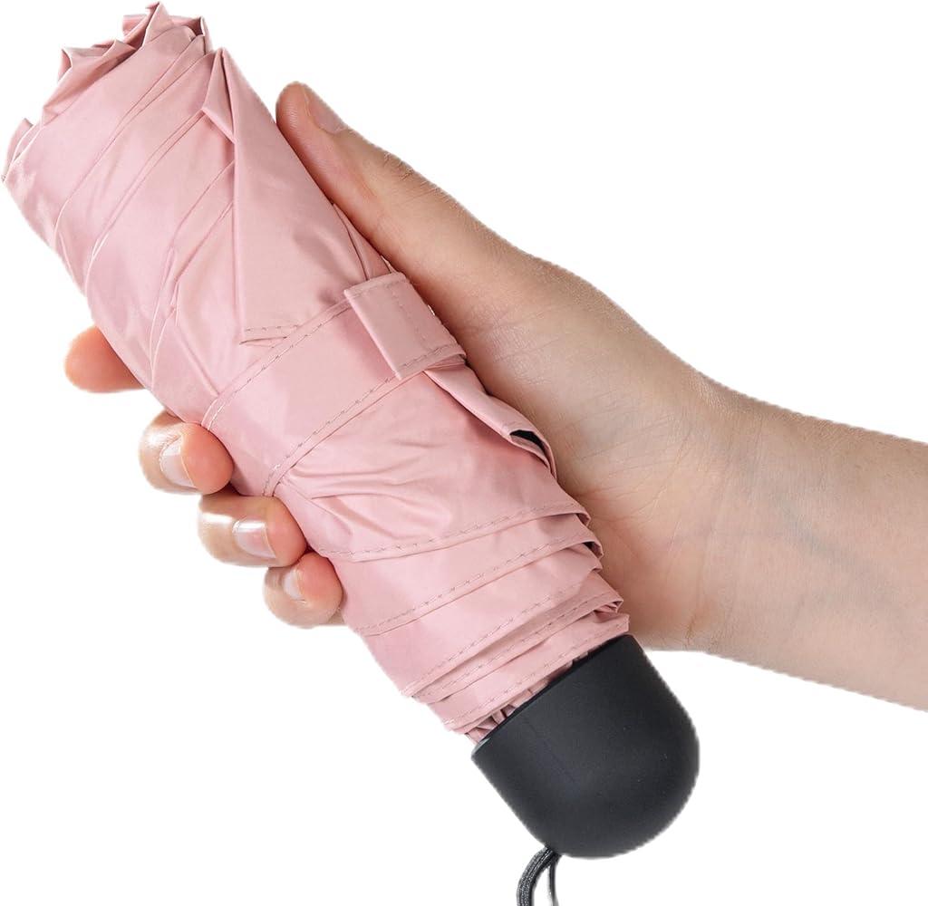 Mini Umbrella Sun Protection Compact Design Perfect for Travel Pocket Lightweight Portable UV Umbrellas, Small & Light for Sun and Rain, Man and Women, Pink