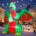 GOOSH 6 FT Christmas Inflatables Dinosaur Outdoor Decorations Blow Up Christmas Tree Yard T Rex with Xmas Hat with Built-in LEDs for Holiday Party Indoor Garden Lawn Decor