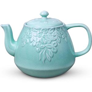 Toptier Ceramic Teapot, Large Tea Pot with Stainless Steel Infuser, Blooming & Loose Leaf Teapot for Tea Lover, Gift, Family (37 oz / 1100 ml, Blue)