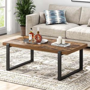 Modern Coffee Table, Industrial Wood and Metal Center Table, Cocktail Tea Table for Living Room Home Office, Rustic Brown, 44 Inch
