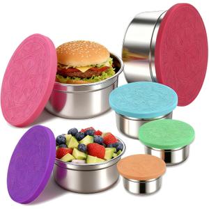6 Pack Stainless Steel Lunch Containers with Lids Set, Round Nesting Snack Container (Size 38, 24, 12, 6, 4, 2oz), Metal Salad Containers for Lunch, Picnic, Home, Travel