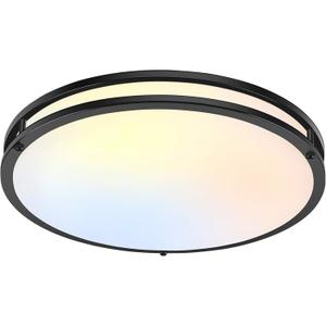18inch LED Flush Mount Ceiling Light, 50W 5600lm Bright Dimmable LED Ceiling Light Fixture, 2700K-6500K Adjusted, Modern Kitchen Light Fixture Ceiling for Living Room Bedroom, Matte Black, 1-Pack