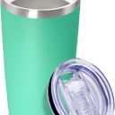 20 oz Tumbler Coffee Tavel Tumblers Bulk with Lid Stainless Steel Double Wall Vacuum Insulated Mug Powder Coated Cups fit Car Cupholder for Hot and Cold - Light Blue, 1Pack