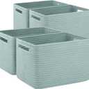 4 Pack Storage Baskets for Organizing Toys, Towels, and Clothes, Woven Basket for Shelves, Sturdy Nursery Cube Bins for Storage, 13''L x9''W x7.8''H, Frosty Green