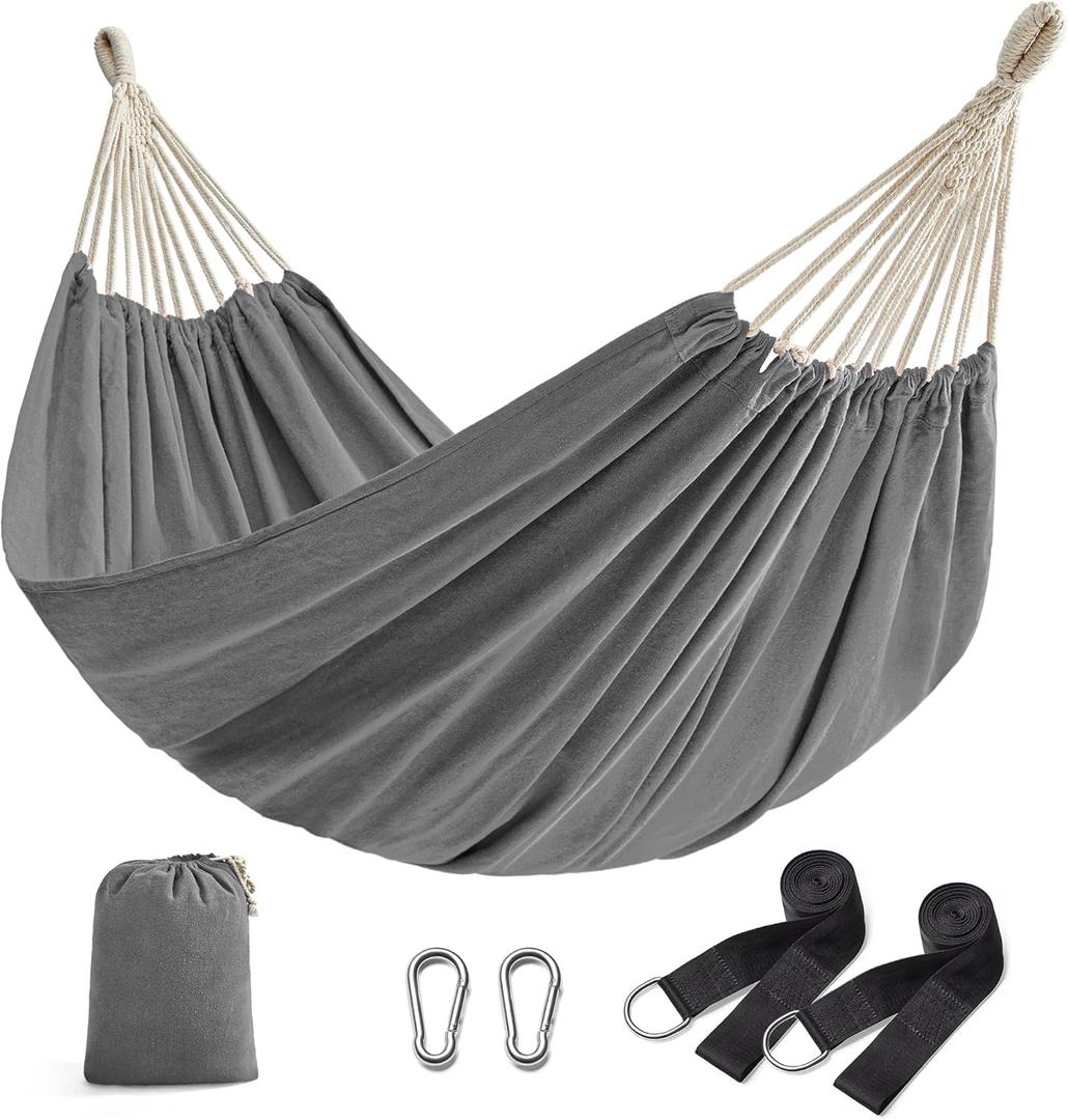 SONGMICS Double Hammock, 98.4 x 59.1 Inches, 660 lb Load Capacity, with Compression Bag, Mounting Straps, Carabiners, for Terrace, Balcony, Garden, Outdoor, Camping, Gray UGDC15GY