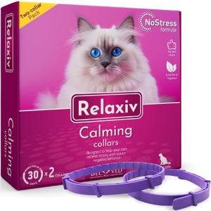 Cat Calming Collar & Pet Anti Anxiety Products - Feline Calm Pheromones Collars & Cats Stress Relief - Relaxivet Comfort Helps with Pee, New Zone, Aggression, Fighting with Dogs & Other Behavior (2 Count (Pack of 1))