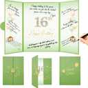 Crenics Sweet 16 Birthday Decorations, Creative 16th Birthday Guest Book Alternative, Sage Green 16th Birthday Signature Book 18" x 12", Great 16 Years Old Birthday Gifts for Girls