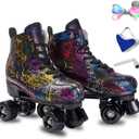 Roller Skates Women Men - Microfiber Leather Roller Skate Classic High Top Double Row Roller Skates for Indoor Outdoor with Light up Shoe Laces, Size: 39-US Men 6.5= Women 7.5