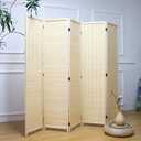 Furnnylane 5 Panel Bamboo Room Divider 5.6 ft Tall Folding Privacy Screen, Natural Beige Freestanding Room Partition Wall for Home Office (67" x 76.75", 5-Panel)